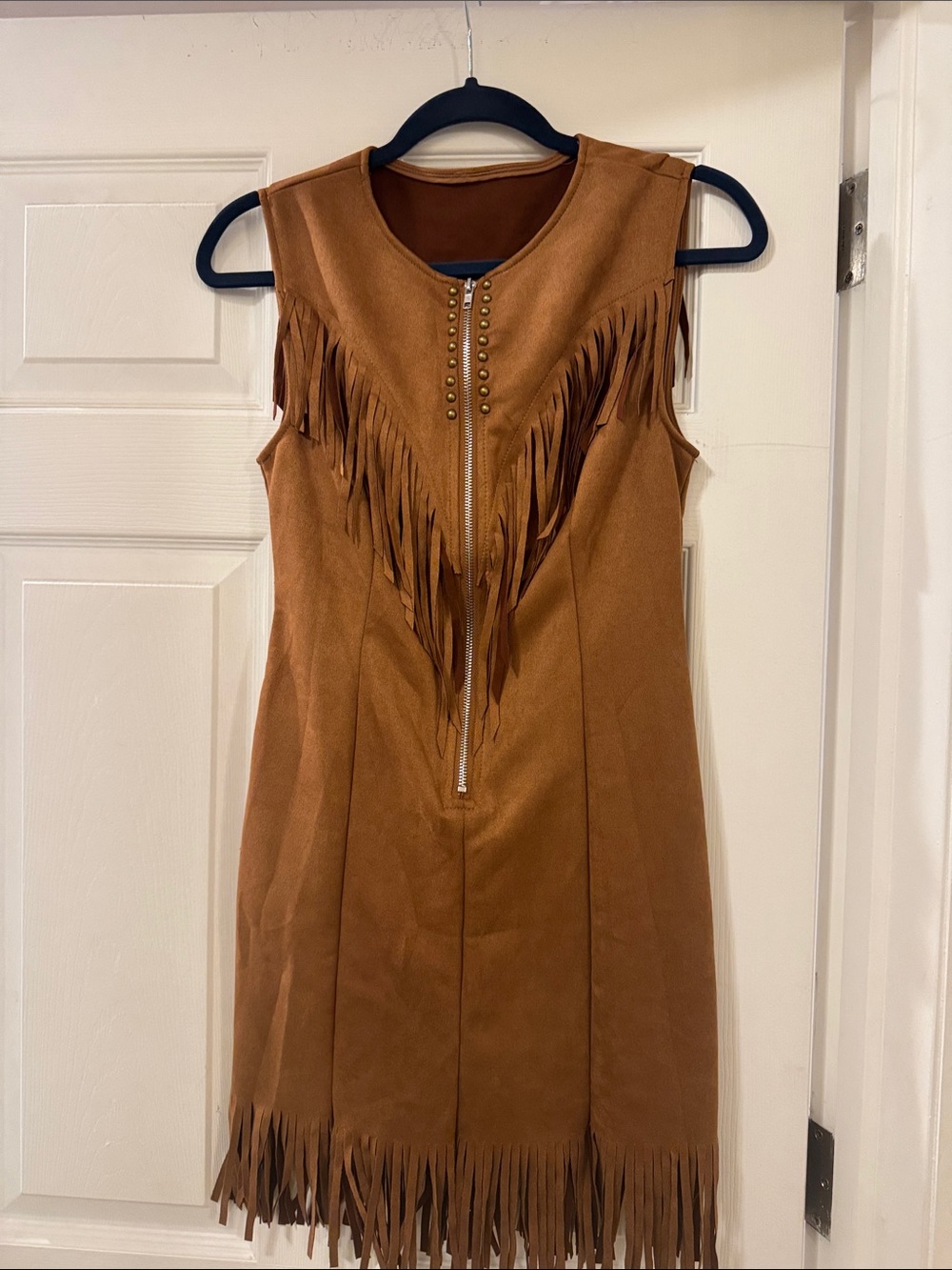 Fringe Suede Sleeveless Sheath Dress - Brown
